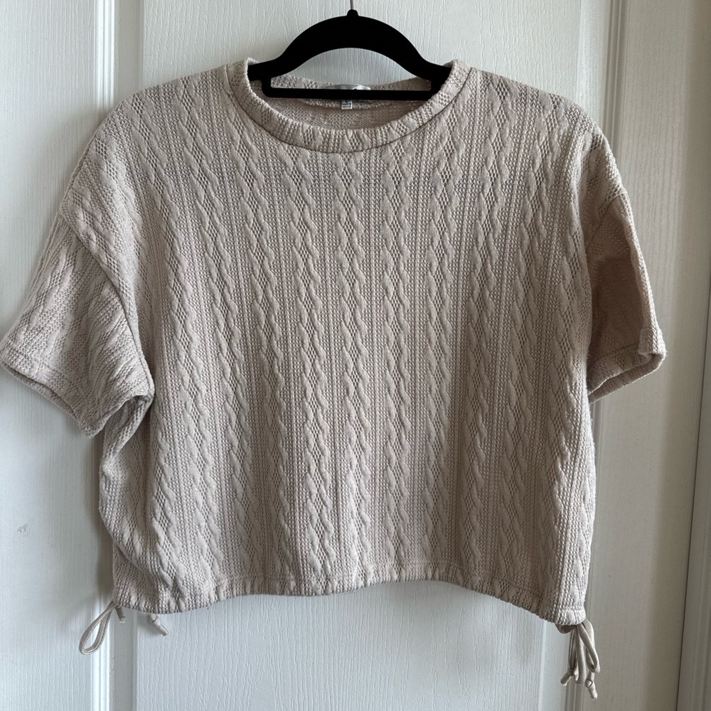 Fits + Eddi cream crop top with texture and ties Large